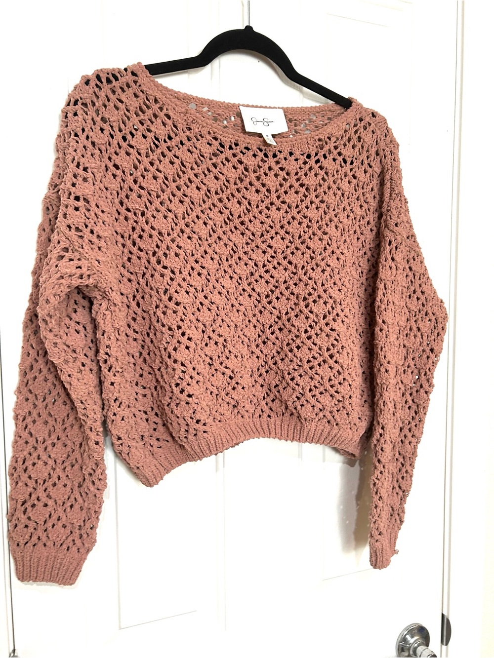 Jessica Simpson Dusty Rose Pink Crochet Open Knit Crop Sweater Medium